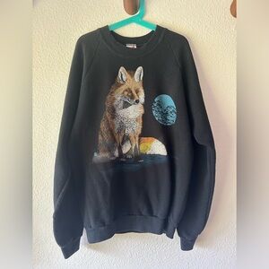 🦊🌚Vintage crew neck size small jerzees tag black crew neck with  fox and moon